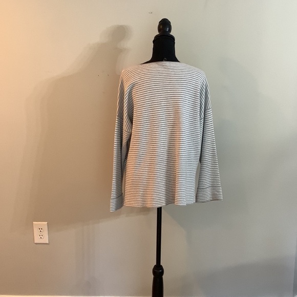 Eileen Fisher striped sweater Medium gray white cotton nylon silk blend - Picture 7 of 11